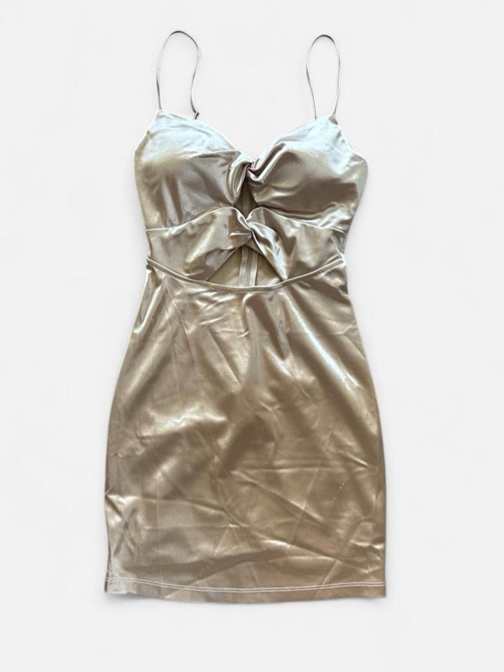 Metallic champagne Tie-Front Spaghetti Strap Dress